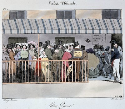Teatterigalleria: häntä sisäänkäynnillä - Piirustus Henri Monnierin Carnavalet tekijältä Henri Bonaventure Monnier