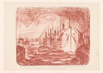 Antwerpenin satama (alkuperäinen nimi esineessä) tekijältä Henri Braakensiek (signed by artist)