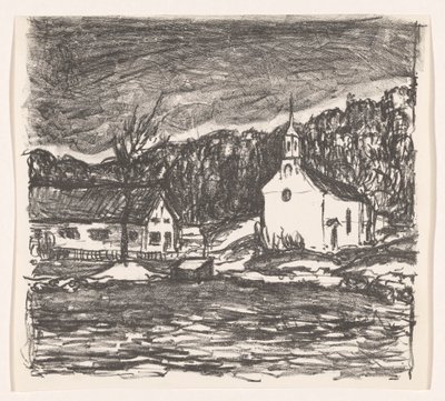 Mäkinen maisema kirkon kanssa Starnberger See (alkuperäinen nimi) tekijältä Henri Braakensiek (signed by artist)