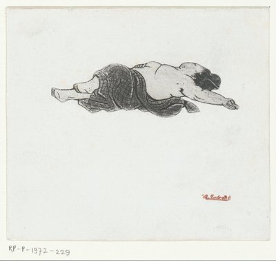 Makaava paljasrintainen japanilainen nainen tekijältä Henri Charles Guérard (attributed to)
