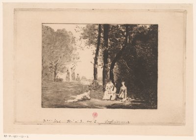 Naiset tekevät musiikkia puun alla tekijältä Henri Charles Guérard (signed by artist)