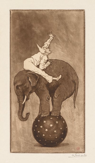 Elephant and Clown LElephant et le Clown, n. 1889. tekijältä Henri Charles Guérard