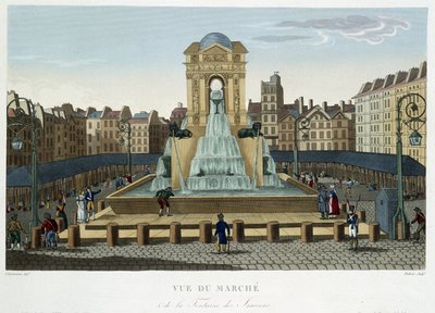 The Fountain of Innocents, noin 1820 - Courvoisier 1827:n "Näkymät Pariisiin" tekijältä Henri Courvoisier-Voisin