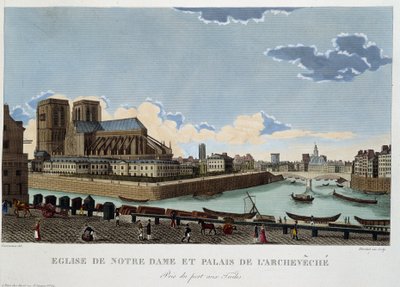 Notre-Damen kirkko ja Archevéchén palatsi - Courvoisierin "" Näkymät Pariisiin" -osassa tekijältä Henri Courvoisier-Voisin