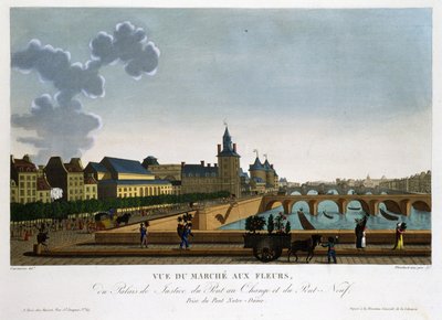 Näkymä kukkatorille, vaihtosillalle ja uudelle sillalle - Courvoisierin "" Vues de Paris" -osassa tekijältä Henri Courvoisier-Voisin