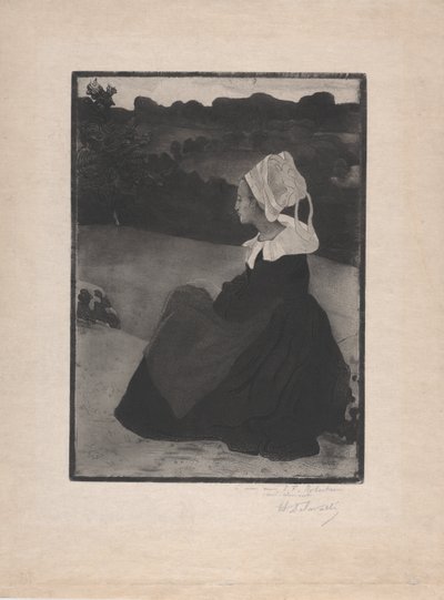 Bretonne assise (Istuva Breton Woman) n. 1893 (pehmeäpohjainen etsaus ja akvatinta) tekijältä Henri Delavallee