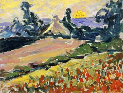 Maisema auringonlaskun aikaan; Maisema auringonlaskun aikaan, tekijältä Henri Edmond Cross