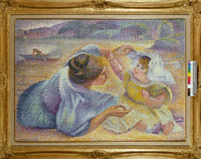 Äiti leikkimässä lapsensa kanssa, n. 1897 tekijältä Henri Edmond Cross