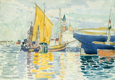 Venetsia-Giudecca, 1903 (wc, grafiitti ja hiili raskaalle, valkoiselle vellapaperille). tekijältä Henri Edmond Cross