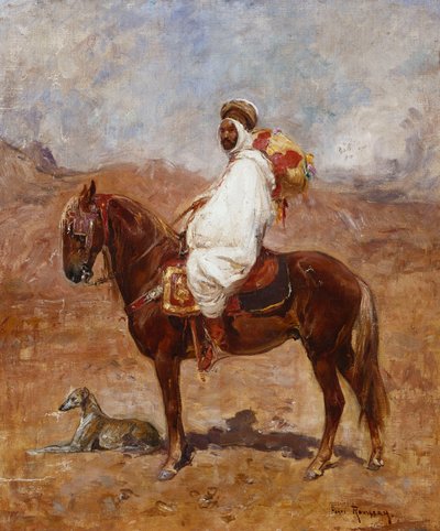 Arabi hevosen selässä aavikkomaisemassa tekijältä Henri Emilien Rousseau