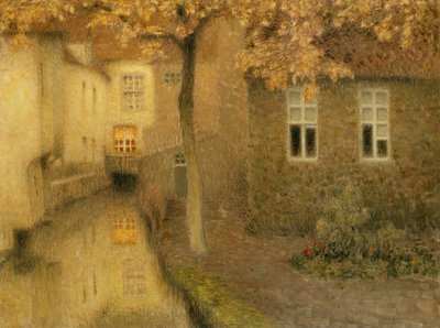 Bruggen kanava iltahämärässä, noin 1898. tekijältä Henri Eugene Augustin Le Sidaner