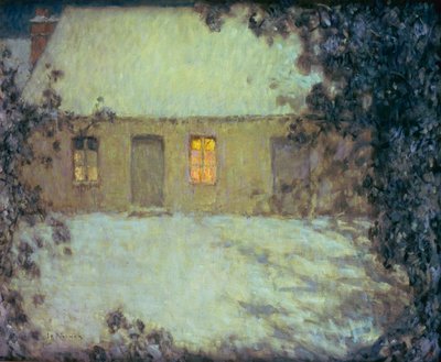 Olkikattoinen mökki lumen alla (öljy kankaalle) tekijältä Henri Eugene Augustin Le Sidaner