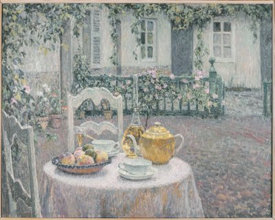 Vaaleanpunainen pöytäliina tekijältä Henri Eugene Augustin Le Sidaner