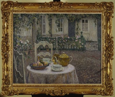 Vaaleanpunainen pöytäliina tekijältä Henri Eugene Augustin Le Sidaner