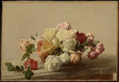 Ruusuja kulhossa marmoripöydällä tekijältä Henri Fantin-Latour