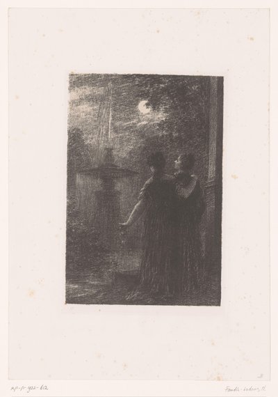 Héro ja Ursule suihkulähteen äärellä kuunvalossa Béatrice ja Benedict. Act I. Nocturne Hector Berliozin elämä ja teokset (sarjan nimi) tekijältä Ignace Henri Jean Fantin Latour