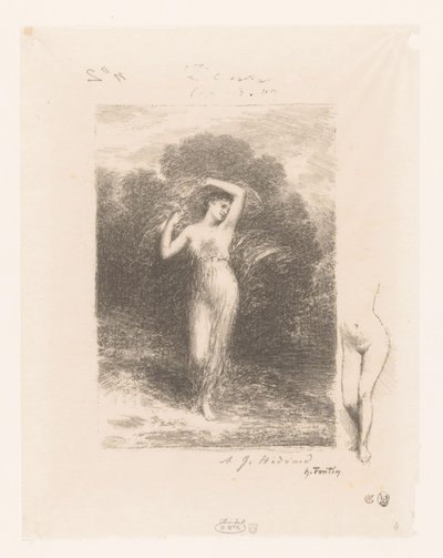 Jonge vrouw tapasi sjaalin Nuori potilas Gedichten van André Chénier (sarjan nimi) Kuvituksia André Chénierin runoihin (sarjan nimi) tekijältä Ignace Henri Jean Fantin Latour