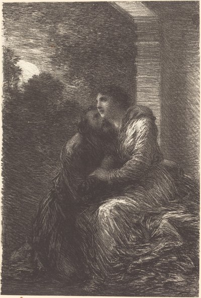 Rakkauskohtaus "Lohengrinin" III näytöksestä tekijältä Ignace Henri Jean Fantin Latour