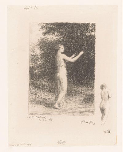 Maagd van Lycus vaeltaa luonnossa Kerjäläinen Gedichten van André Chénier (sarjan nimi) Kuvituksia André Chénierin runoihin (sarjan nimi) tekijältä Ignace Henri Jean Fantin Latour