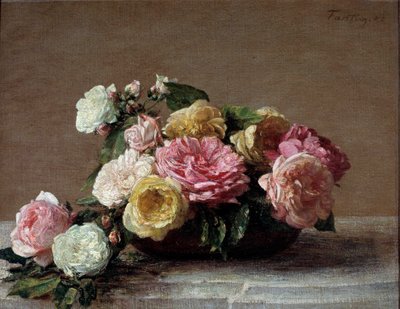 Ruusuja kupissa maalaus Henri Fantin Latour (Fantin-Latour tekijältä Ignace Henri Jean Fantin-Latour