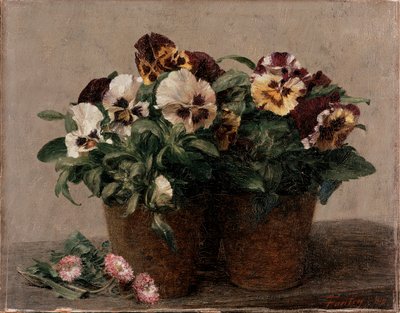 Asetelma: Orvokki ja päivänkakkara, 1880 tekijältä Ignace Henri Jean Fantin Latour