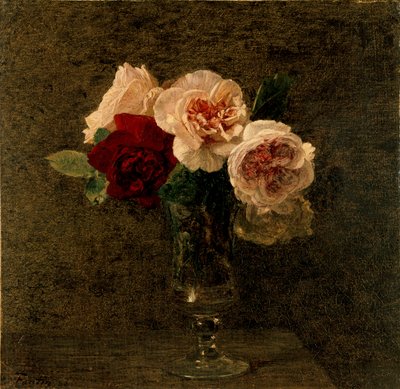 Asetelma: vaaleanpunaiset ja punaiset ruusut, 1886 tekijältä Ignace Henri Jean Fantin Latour