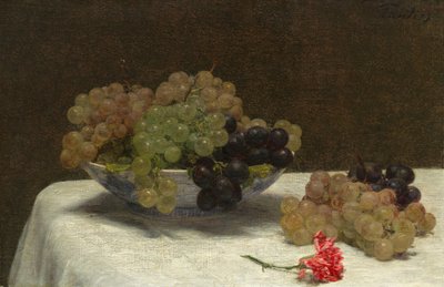 Asetelma viinirypäleillä ja neilikka tekijältä Ignace Henri Jean Fantin Latour