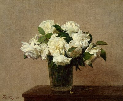 Asetelma valkoisten ruusujen kanssa tekijältä Ignace Henri Jean Fantin Latour