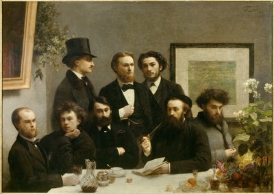 Pöytänurkkaus Edustus tapaamisesta, jossa ovat vasemmalta oikealle Paul Verlaine, Arthur Rimbaud, Elzear Bonnieer, Leon Valade, Emile Blemont, Jean Aicart, Ernest d