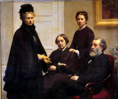 Dubourgien perhe herra ja rouva Dubourg ja heidän tyttärensä: Victoria, taiteilijan vaimo ja Charlotte edustettuina surussa. Henri Fantin Latourin maalaus (Fantin-Latour tekijältä Ignace Henri Jean Fantin Latour