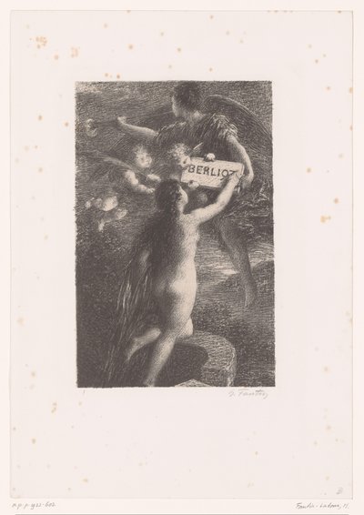 Otsikkopainatus: Hector Berlioz, sa vie et ses oeuvres Berlioz (otsikko esineessä) Verite Hector Berliozin elämä ja teokset (sarjan nimi) tekijältä Ignace Henri Jean Fantin Latour