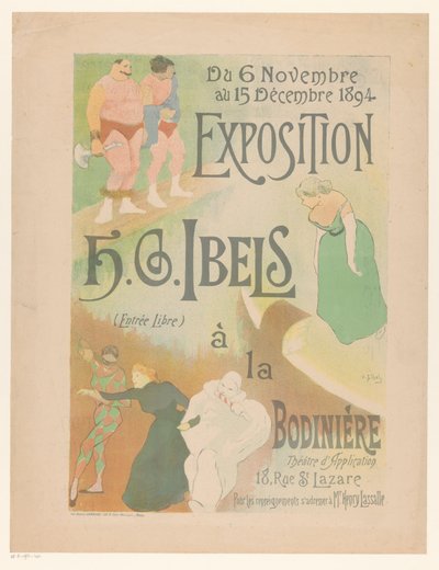 Näyttelyn juliste H.G. Ibels La Bodinière -teatterissa Näyttely H.G. Ibels à la Bodinière (otsikko esineessä) tekijältä Henri Gabriel Ibels