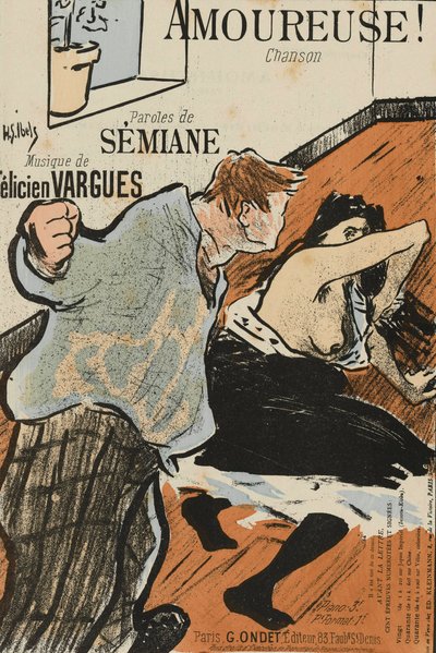 Kansi Amoureusen partituurista! Felicien Vargues, Ibels, Henri Gabriel (1867-1936). Värillinen litografia tekijältä Henri Gabriel Ibels