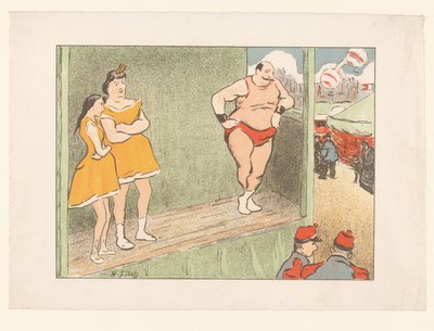 Kolme näyttelijää lavalla Théâtre Libren esitykset (sarjan nimi) Les Programs du Théâtre Libre (sarjan nimi) tekijältä Henri Gabriel Ibels