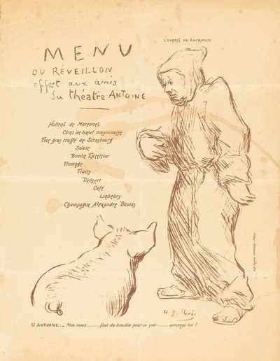 Uudenvuodenaaton menu tarjolla Antoine-teatterin ystäville tekijältä Henri Gabriel Ibels