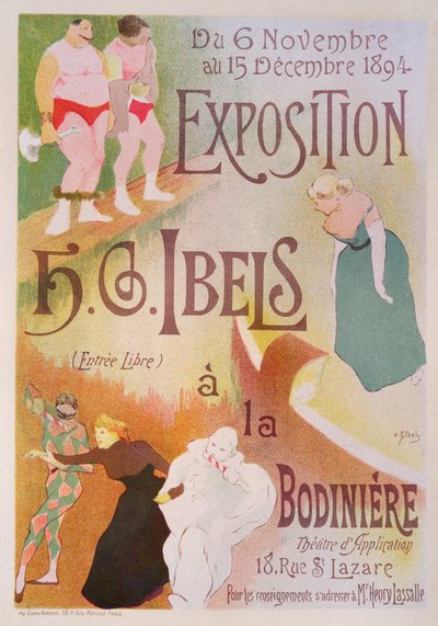 Jäljennös julisteesta, joka mainostaa H. G. Ibelsin näyttelyä Bodinieressa, Rue St Lazaressa, Pariisissa, 1894 (katso 126852) tekijältä Henri Gabriel Ibels