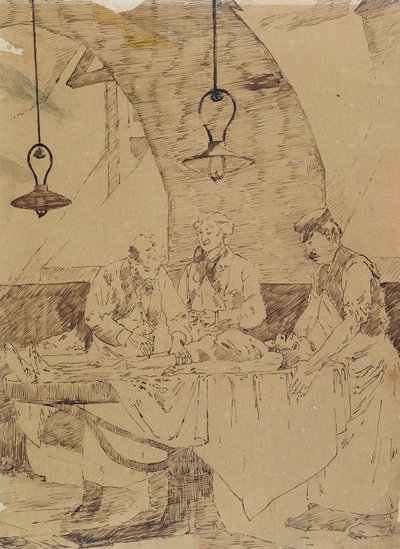 Ruumiinavaus Hotel-Dieussa, Pariisi, 1800-luvun loppupuoli (tussi ja tussi paperille). tekijältä Henri Gervex