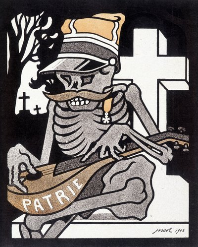 Kotimaan puolesta tapetun entisen sotilaan luuranko. Filosofinen, metafyysinen jne... kuoleman teeman kautta. "L