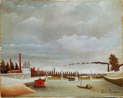 Seinen rannat. Seinen (tai Seinen ranta) maisema. Henri Rousseaun maalaus dit Le Douanier Rousseau (1844-1910) tekijältä Henri J.F. Rousseau