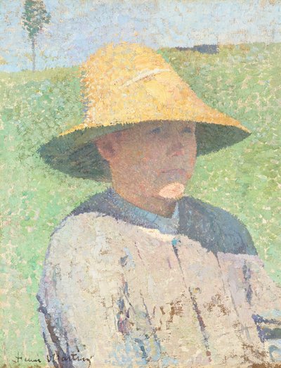Muotokuva nuoresta pojasta, jolla on olkihattu 1890 (Öljy kankaalle) tekijältä Henri Jean Guillaume Martin