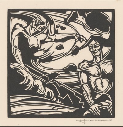 Kaksi alastomaa miestä pyörivässä ilmamassassa tekijältä Henri Jonas (signed by artist)