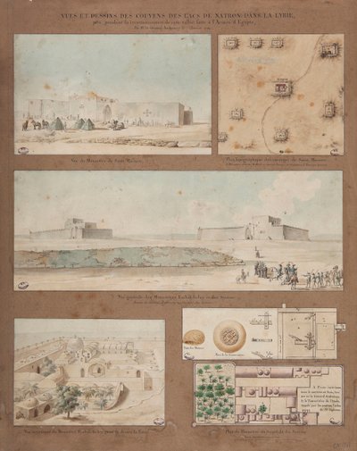 Kuusi näkymää ja piirustusta Libyan Natron-järvestä, tehty kenraali Andreossyn johtaman Egyptin armeijan tiedustelutehtävän aikana, 1799 (kynä, muste ja wc paperilla) tekijältä Pierre Joseph Redouté
