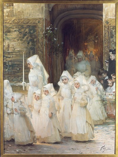 Nuorten tyttöjen kulkue rippipäivänä, L"hopital de Beaune, 1906 tekijältä Henri Jules Jean Geoffroy