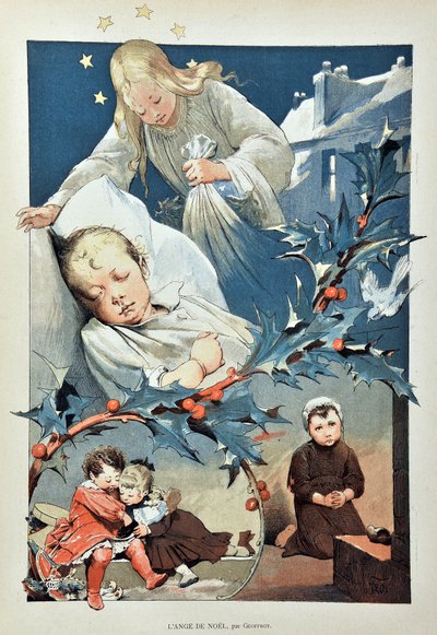 Joulun enkeli. Kuvitus Jean GEOFFROY (1853-1924) Kaiverrus vuodelta 1887 "" Paris-Illustrous Journal Weeklyssä"". tekijältä Henri Jules Jean Geoffroy