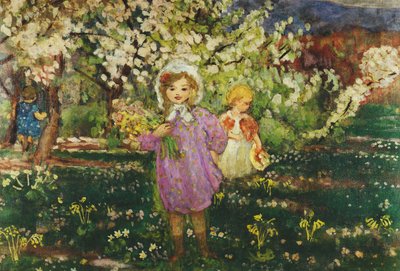 Lapset hedelmätarhassa Blossomissa; Lapset kukkivassa hedelmätarhassa, 1914 tekijältä Henri Lebasque