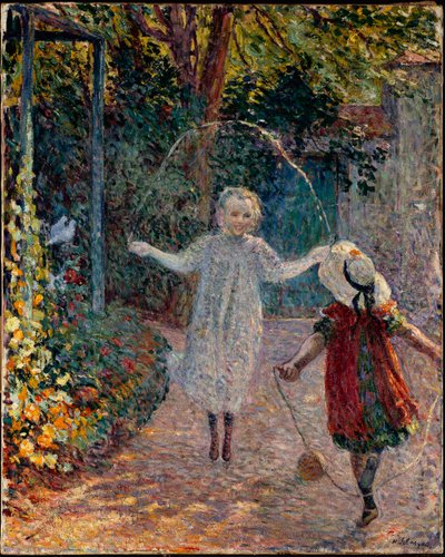 Lapset hyppäävät narulla puutarhassa. tekijältä Henri Lebasque