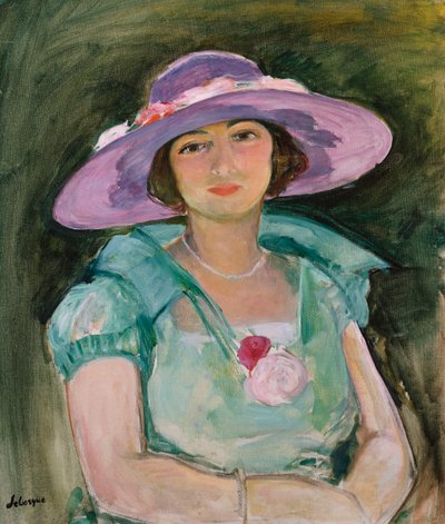 Marthe Lebasquen muotokuva violetissa hatussa, 1925-26 tekijältä Henri Lebasque