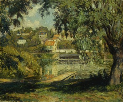Kylä joen rannalla; Village au Bord de la Riviere, noin 1900 tekijältä Henri Lebasque