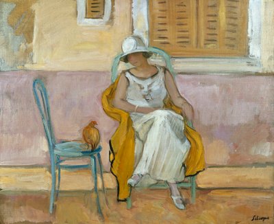 nainen valkoisessa mekossa; La Femme en Robe Blanche, n. 1923 tekijältä Henri Lebasque