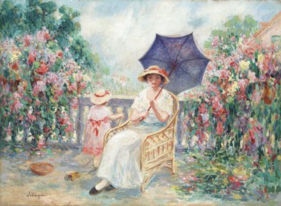 Nuori tyttö ja lapsi terassilla, 1914-15 tekijältä Henri Lebasque